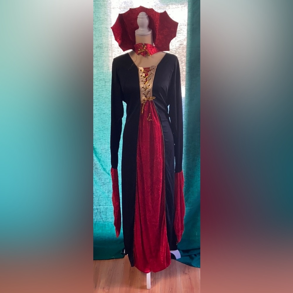 🎃 Halloween Costume Sexy "Gothic Vampiress” Long Black & Red Dress 🖤❤️16W-20W